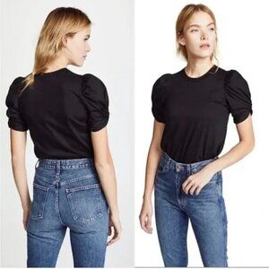 Alc 100% Cotton Kati Black Tee Top Blouse Puff Shoulders Women's XS